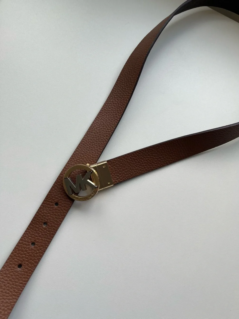 Michael Kors Reversible MK Logo Belt Brown Monogram Gold Buckle 43.5”